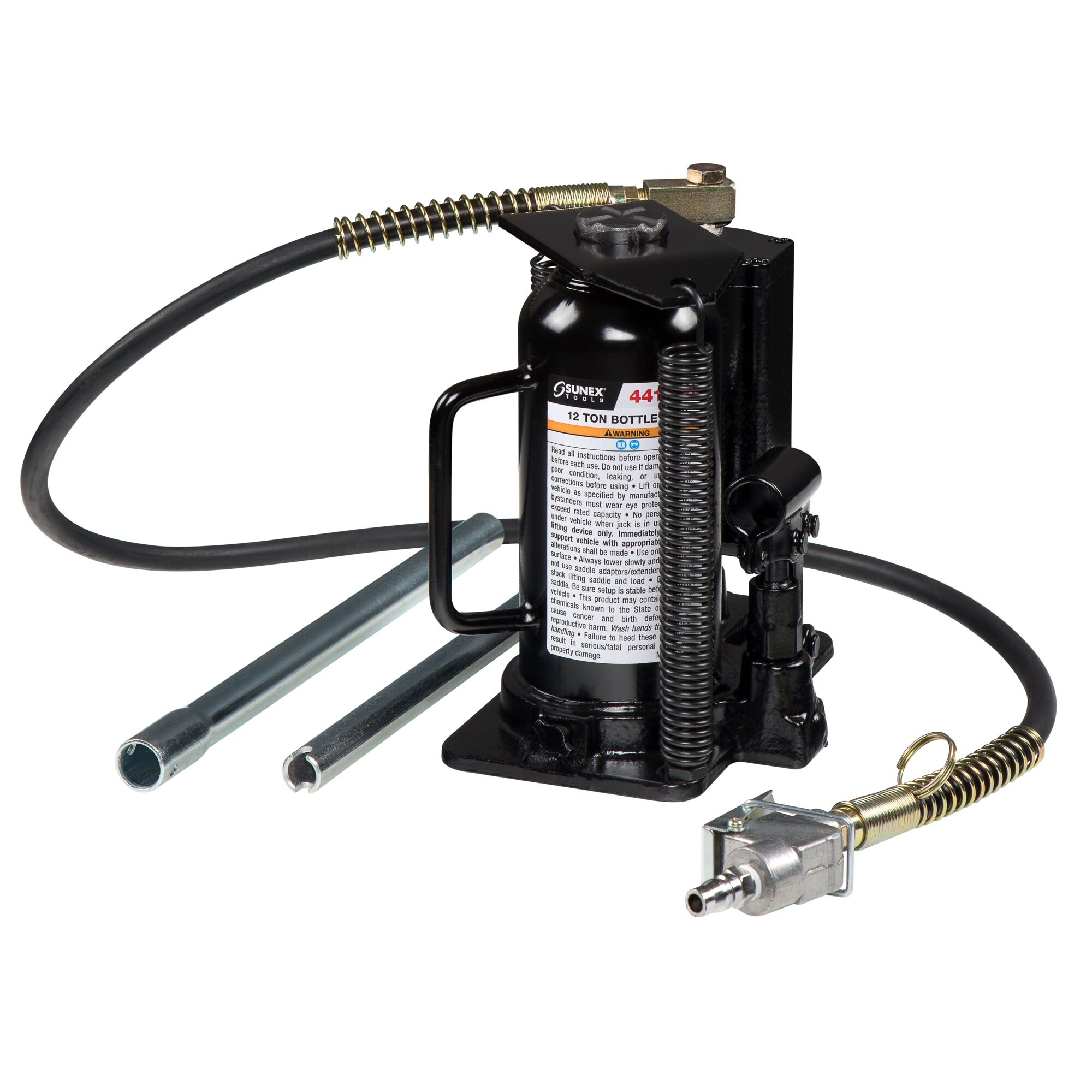 Sunex Tools Air/Hydraulic Bottle Jack — 12-Ton Capacity, 9.1in. to 17.6in. Lift Range, Fully Welded Base, Model# 4412AH